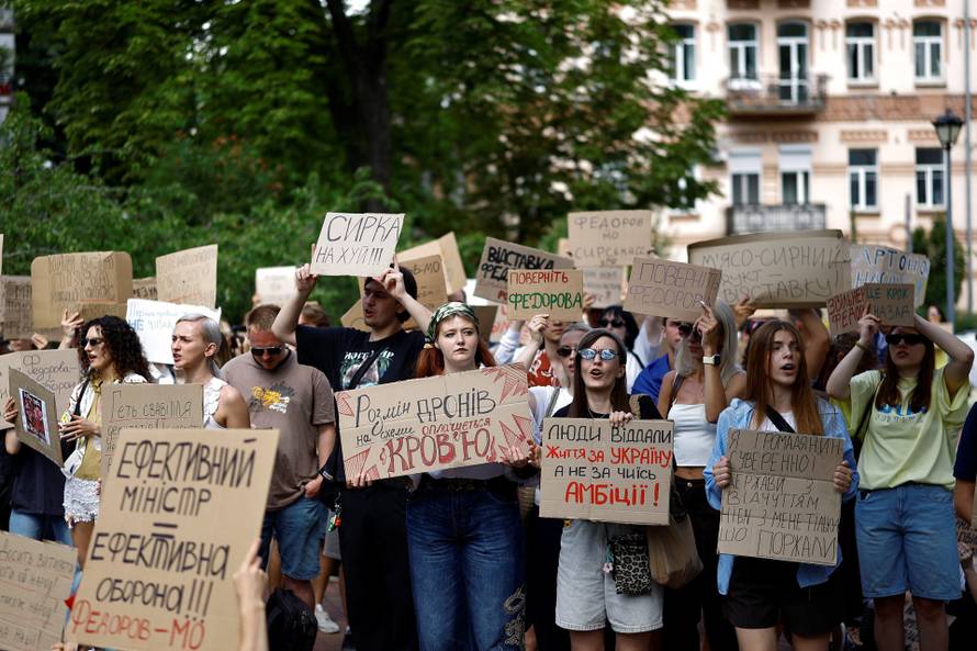 Protest against Ukrainian President Zelenskiy's decision to replace Fedorov as Defence Minister, in Kyiv