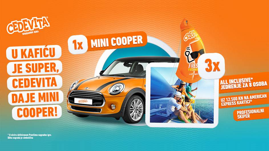 Cedevita nagrađuje: Novi Mini Cooper ili 8 dana jedrenja