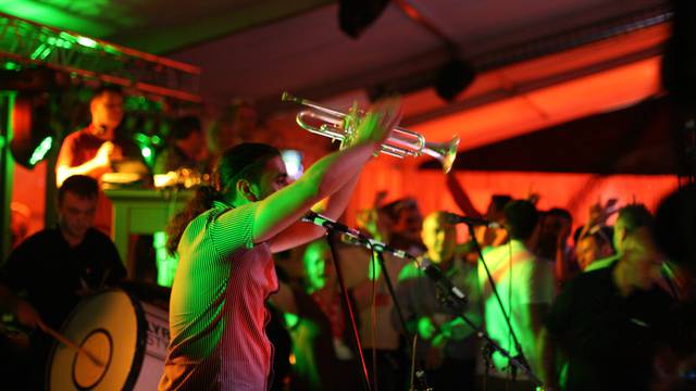 Slavic brass band creating a party in Hungary