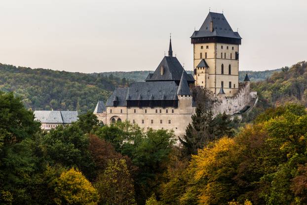 Autumn view of Karlstejn castle, Czech Republ