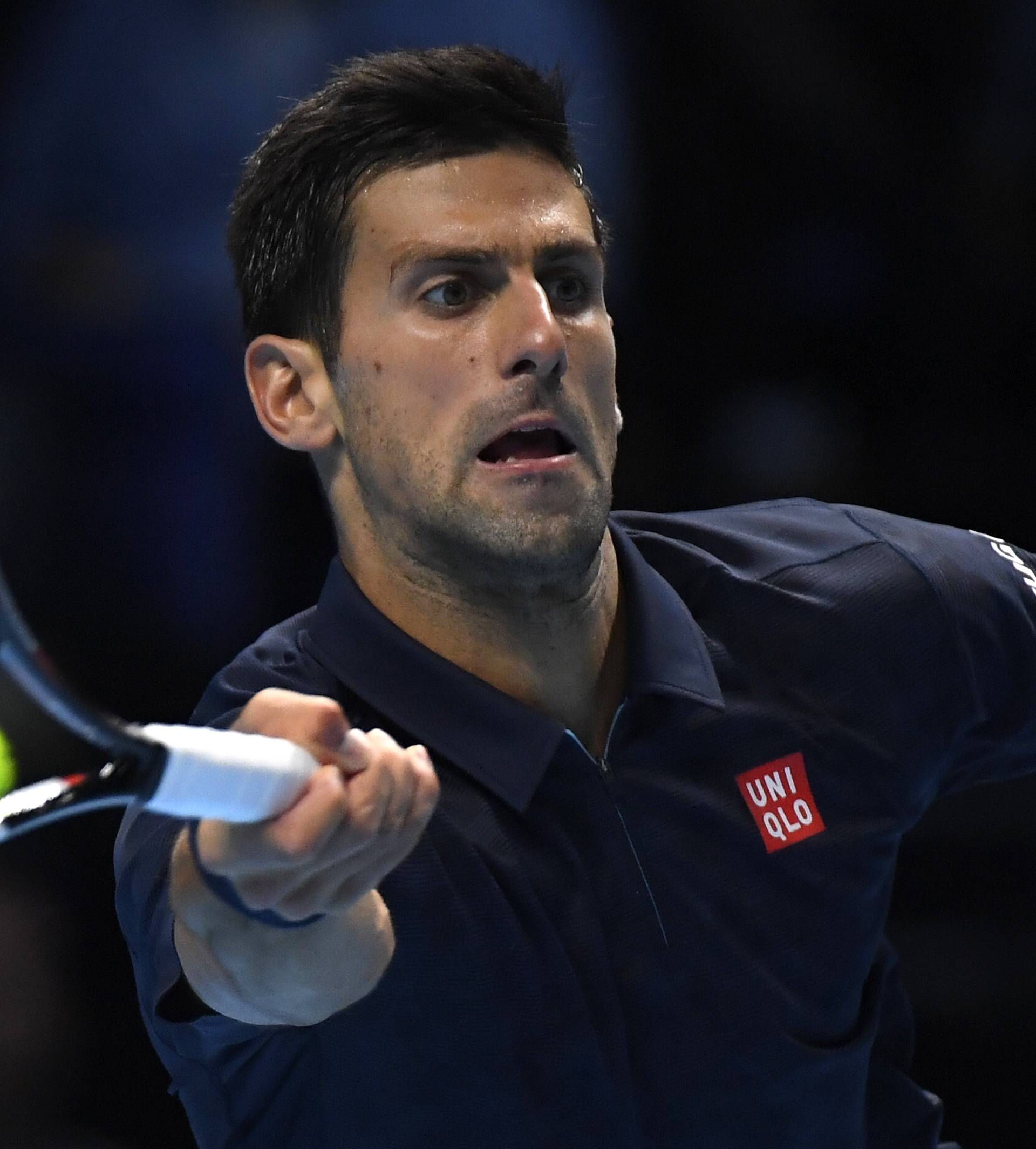 Serbia's Novak Djokovic in action during his round robin match with Belgium's David Goffin