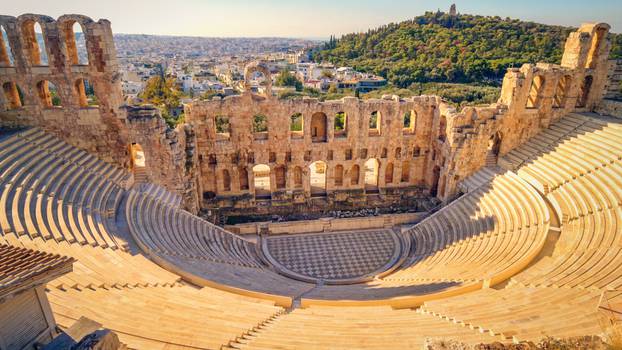Theatre,Of,Dionysus,Below,The,Acropolis,In,Athens,,Greece,Is