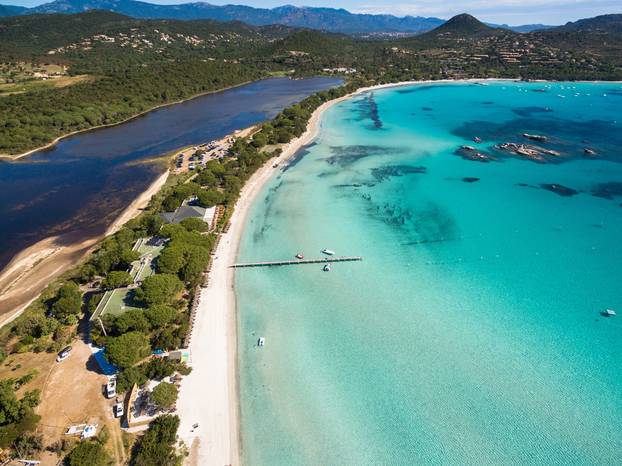 Aerial  view  of Santa Giulia beach in Corsica Island in France