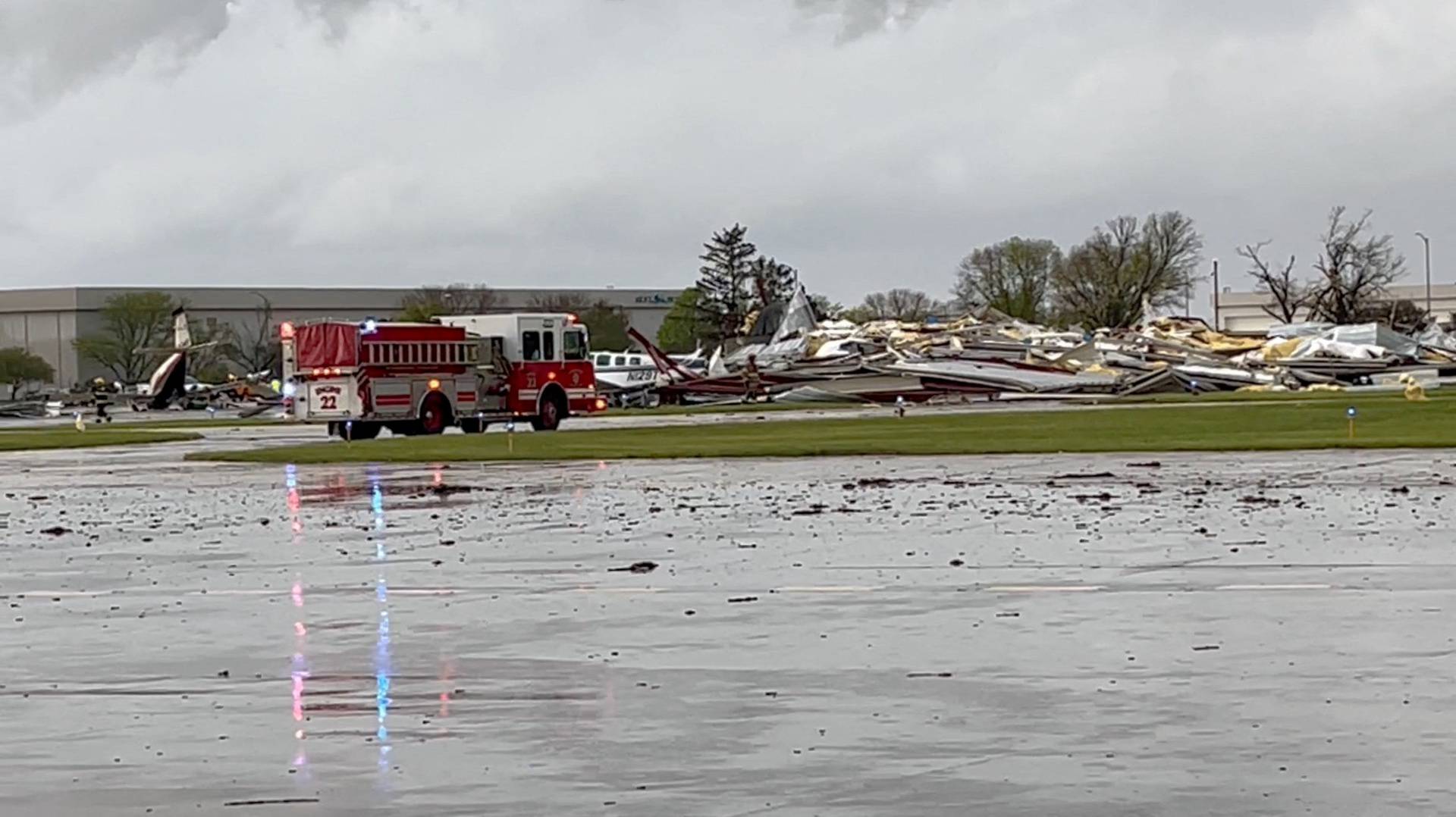 Aftermath of tornado at Eppley Airfield, in Omaha