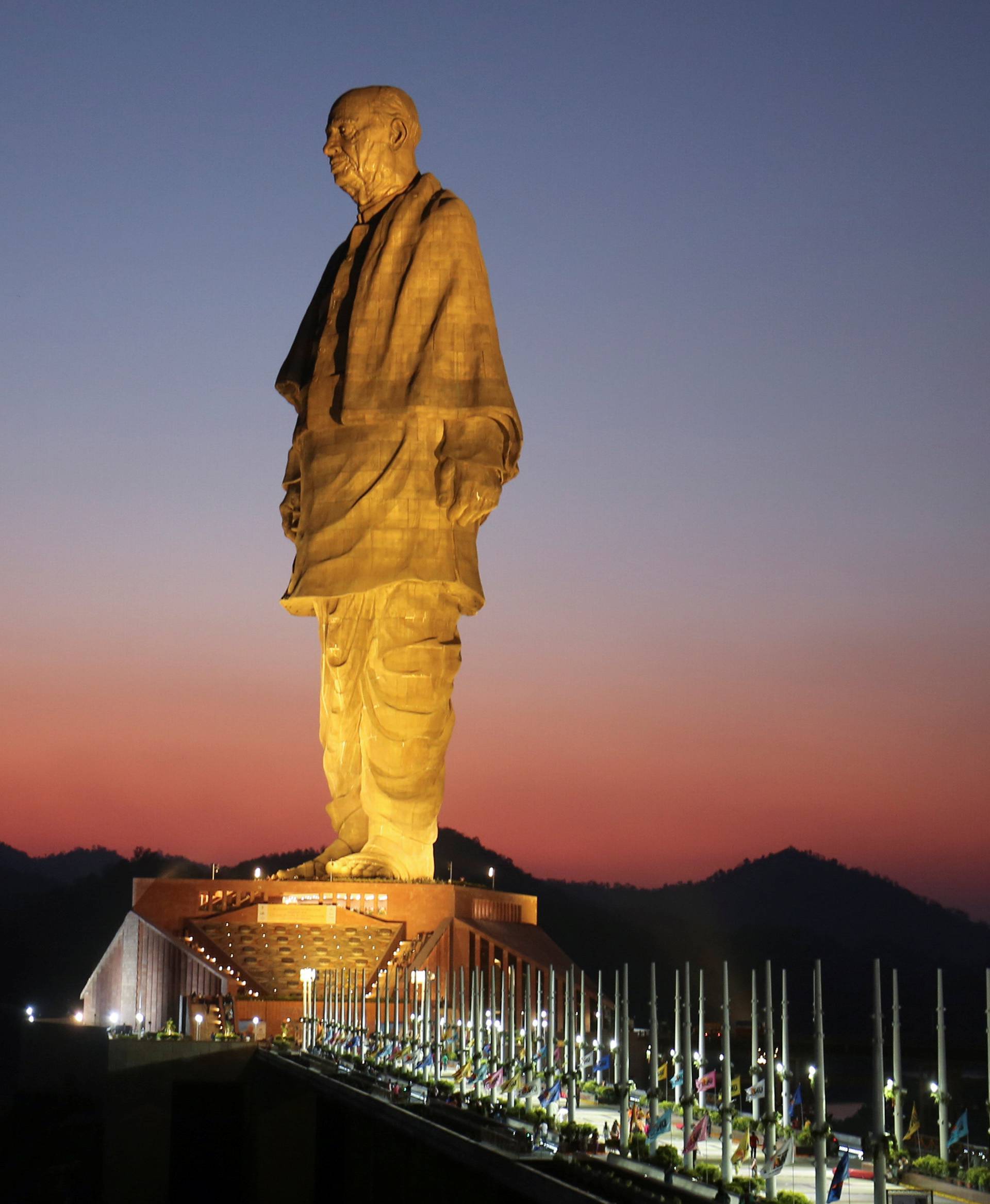 General view of the "Statue of Unity" portraying Sardar Vallabhbhai Patel, one of the founding fathers of India, during its inauguration in Kevadia