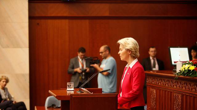President of the European Commission, Ursula von der Leyen addresses the Assembly of North Macedonia