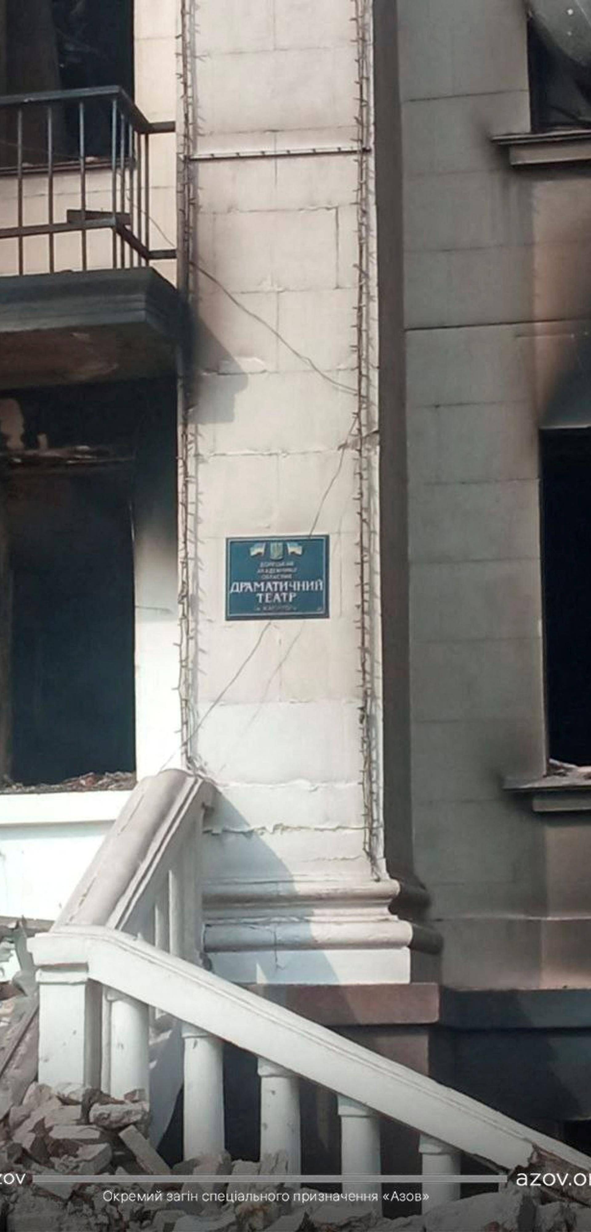 General view of the remains of the drama theatre which was hit by a bomb in Mariupol