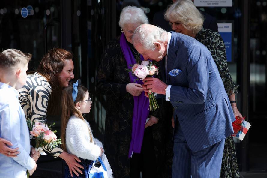 Britain's King Charles and Queen Camilla visit the University College Hospital Macmillan Cancer Centre, in London