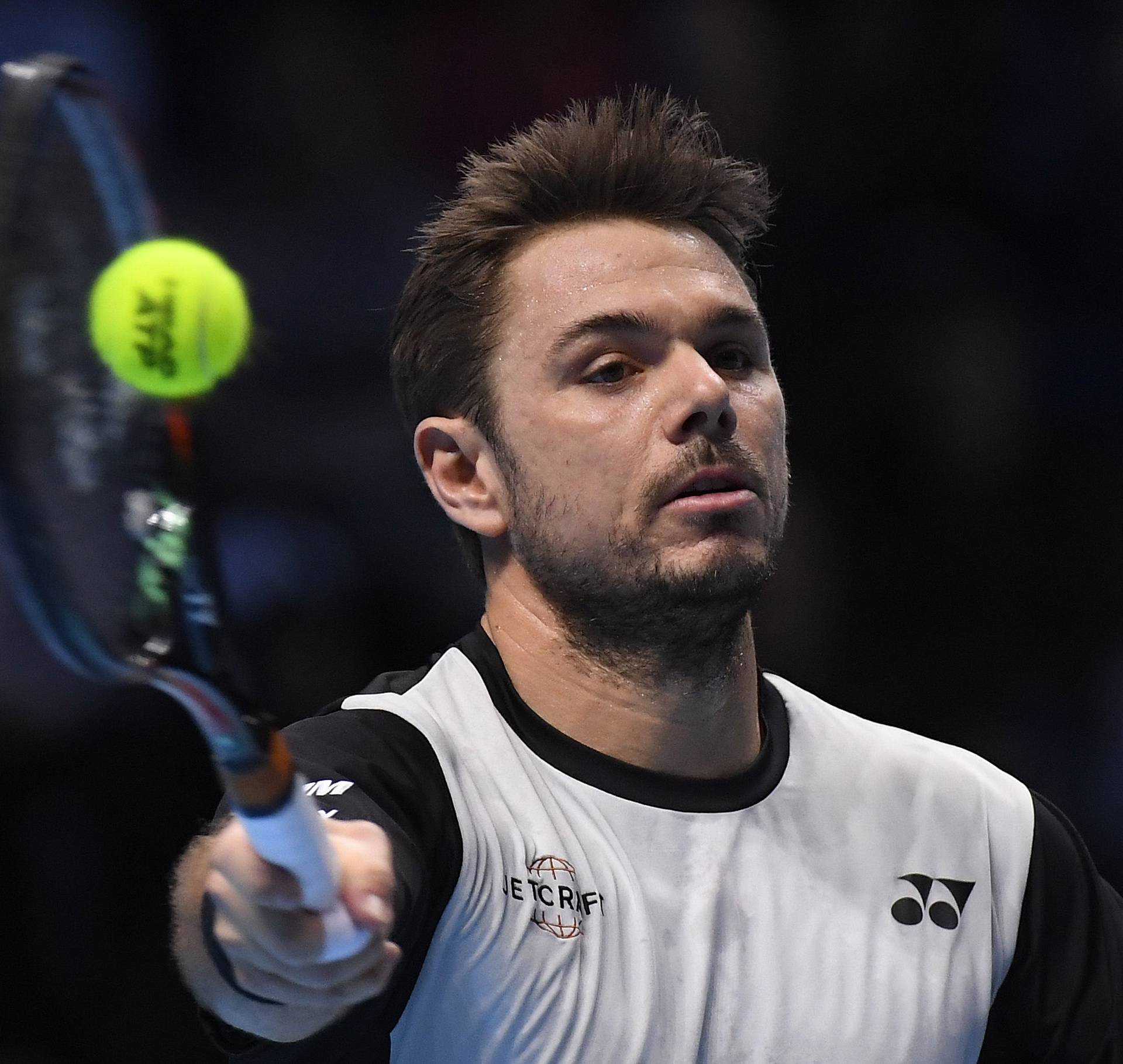 Switzerland's Stanislas Wawrinka in action during his round robin match with Croatia's Marin Cilic