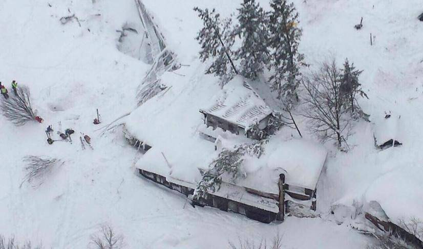 An aerial view shows Hotel Rigopiano in Farindola, central Italy, hit by an avalanche