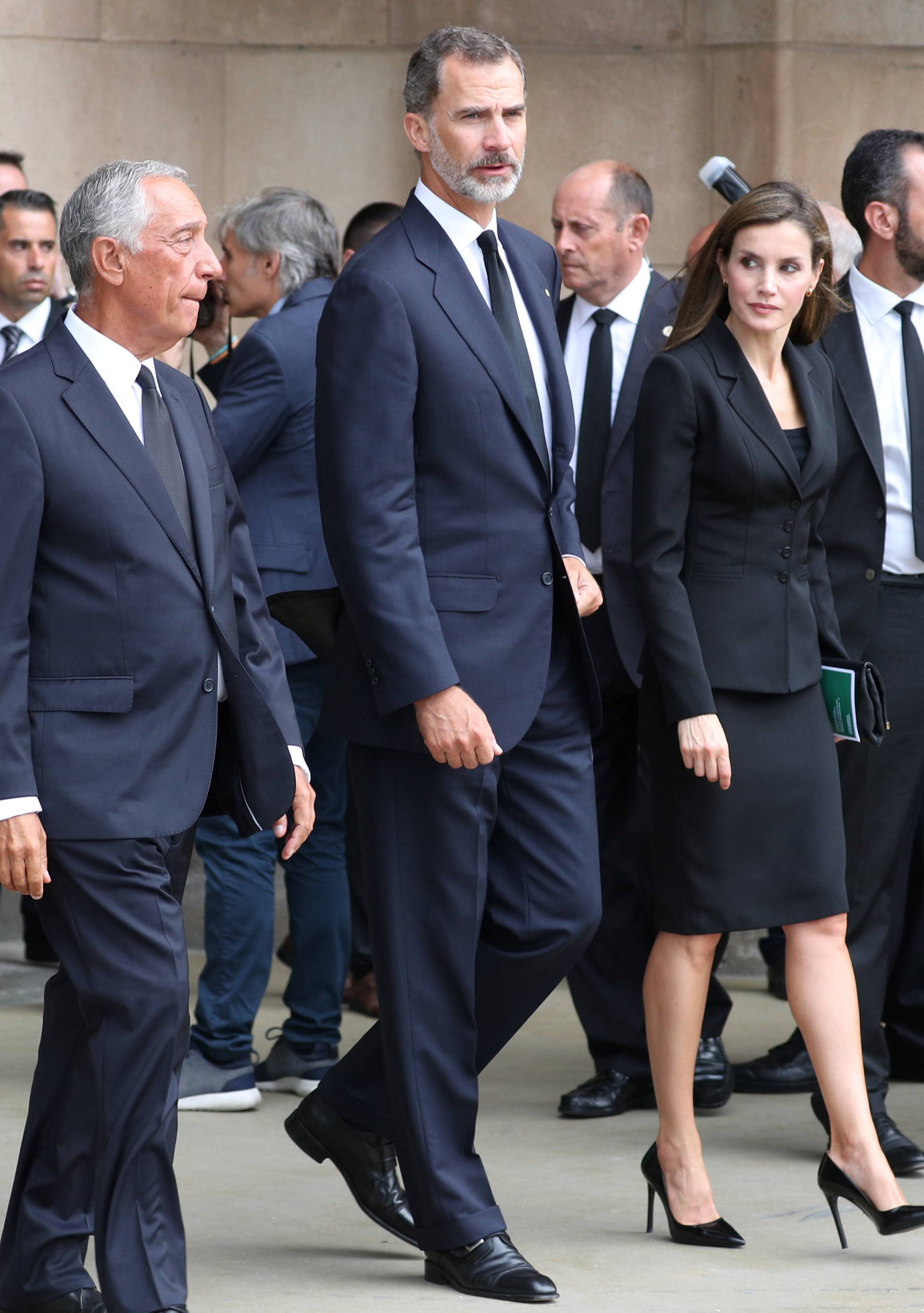 Portuguese president Marcelo Rebelo de Sousa, King Felipe of Spain and his wife Letizia are seen leaving after the High mass in the Basilica of the Sagrada Familia in memory of the victims of the van attack at Las Ramblas in Barcelona