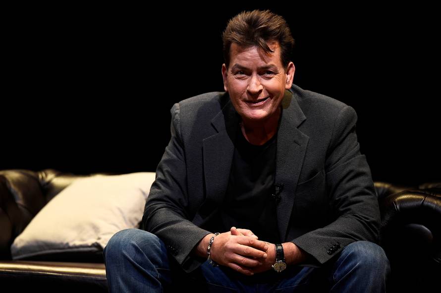 U.S. actor Charlie Sheen speaks during 'An Evening with Charlie Sheen' in London