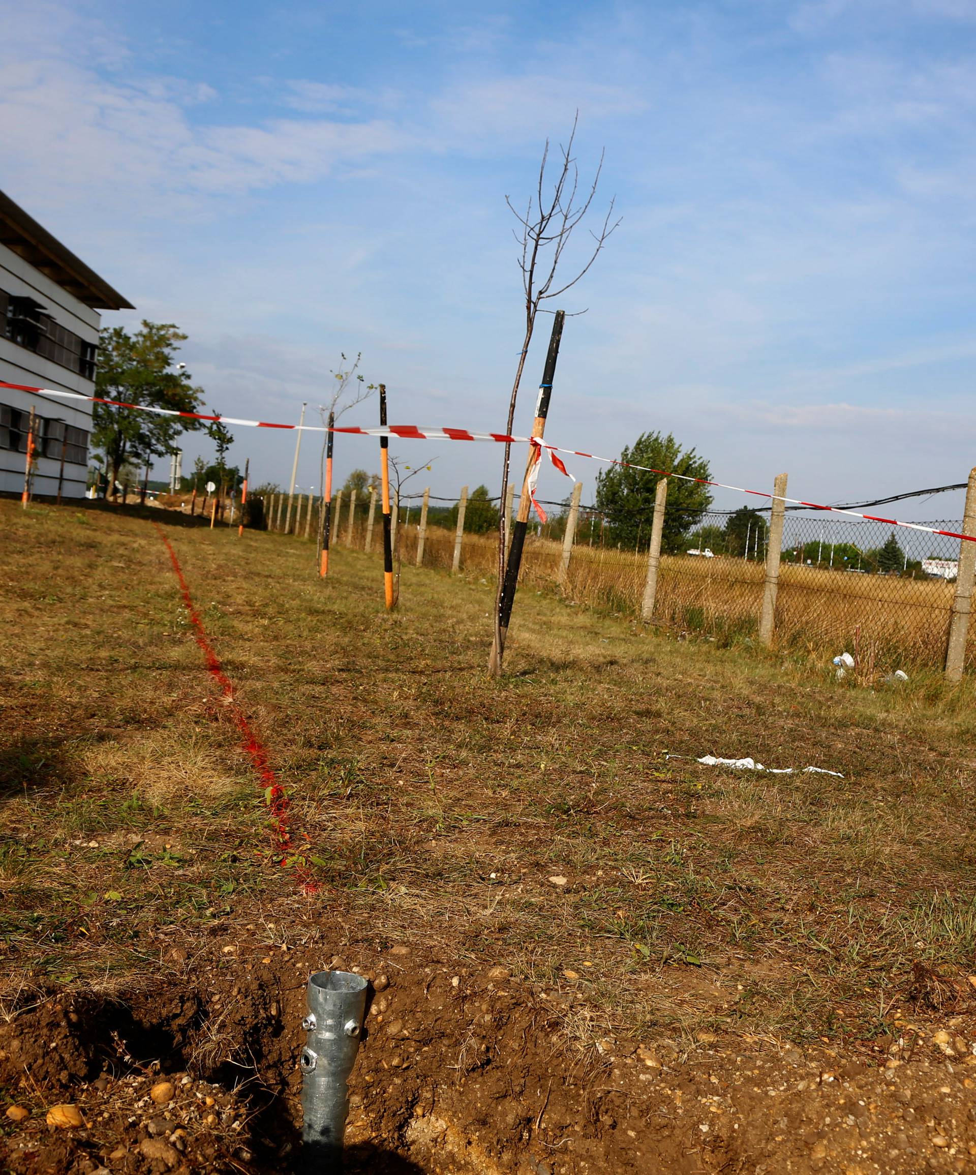 A ground anchor for a fence is seen at the Austrian-Hungarian border near Nickelsdorf