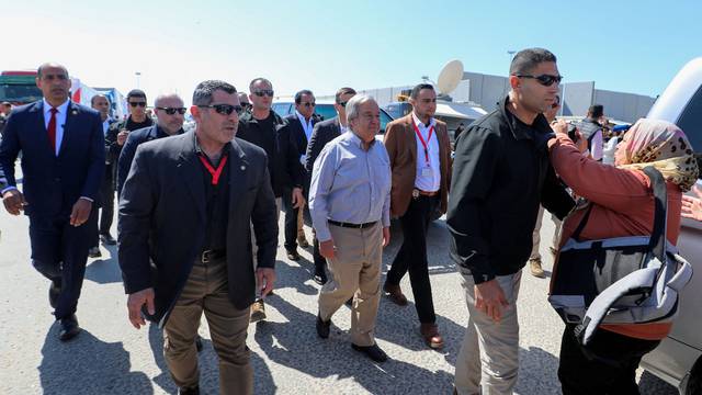 United Nations Secretary-General Antonio Guterres visits the Rafah border crossing between Egypt and the Gaza Strip