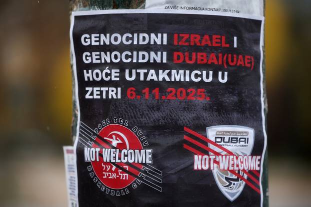U Sarajevu postavljeni plakati i transparenti koji pozivaju na otkazivanje košarkaške utakmice Eurolige između Dubaija i izraelskog Hapoela
