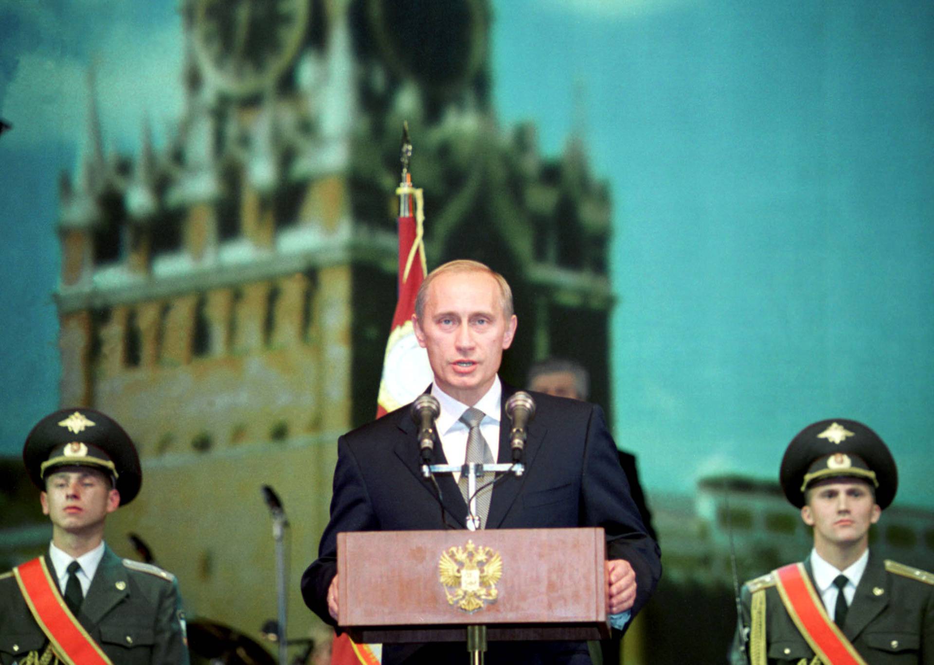 FILE PHOTO: Russian President Vladimir Putin addresses an audience during a ceremony to mark the country's annual Police Day at the Kremlin, Moscow