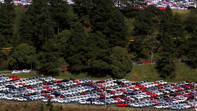 FILE PHOTO: New Volkswagen cars are seen at a parking lot of the Volkswagen factory in Sao Bernardo do Campo