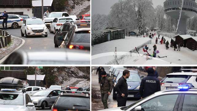 FOTO Počela skijaška sezona na Sljemenu, policija zbog velike gužve morala zatvoriti cestu