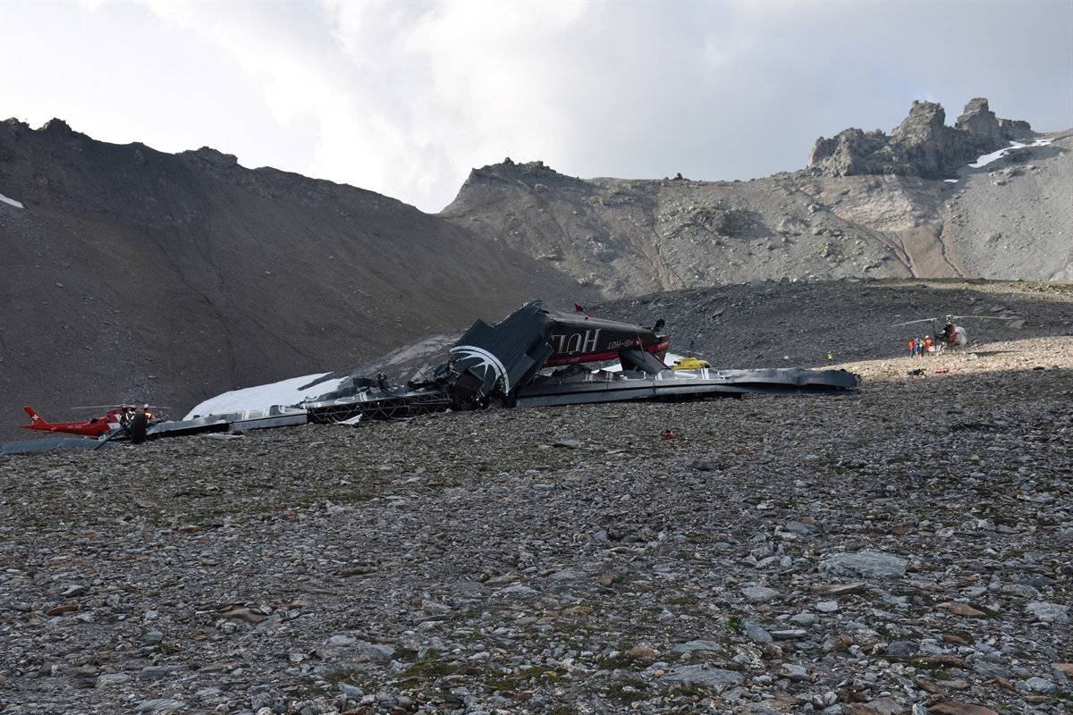 A general view of the accident site of a Junkers Ju-52 airplane near Flims