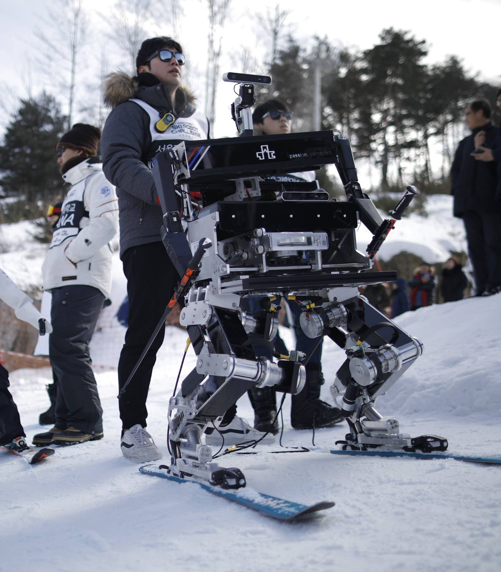 Robot Rudolph takes part in the Ski Robot Challenge at a ski resort in Hoenseong,