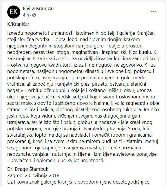 Elvira objavila fotku s Cicom: 'Između nogometa i umjetnosti  stoji sferična tvorba – lopta...'