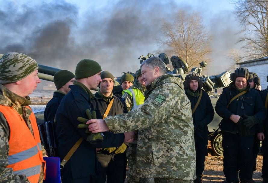 Ukraine's President Poroshenko visits a military training centre in Chernihiv Region