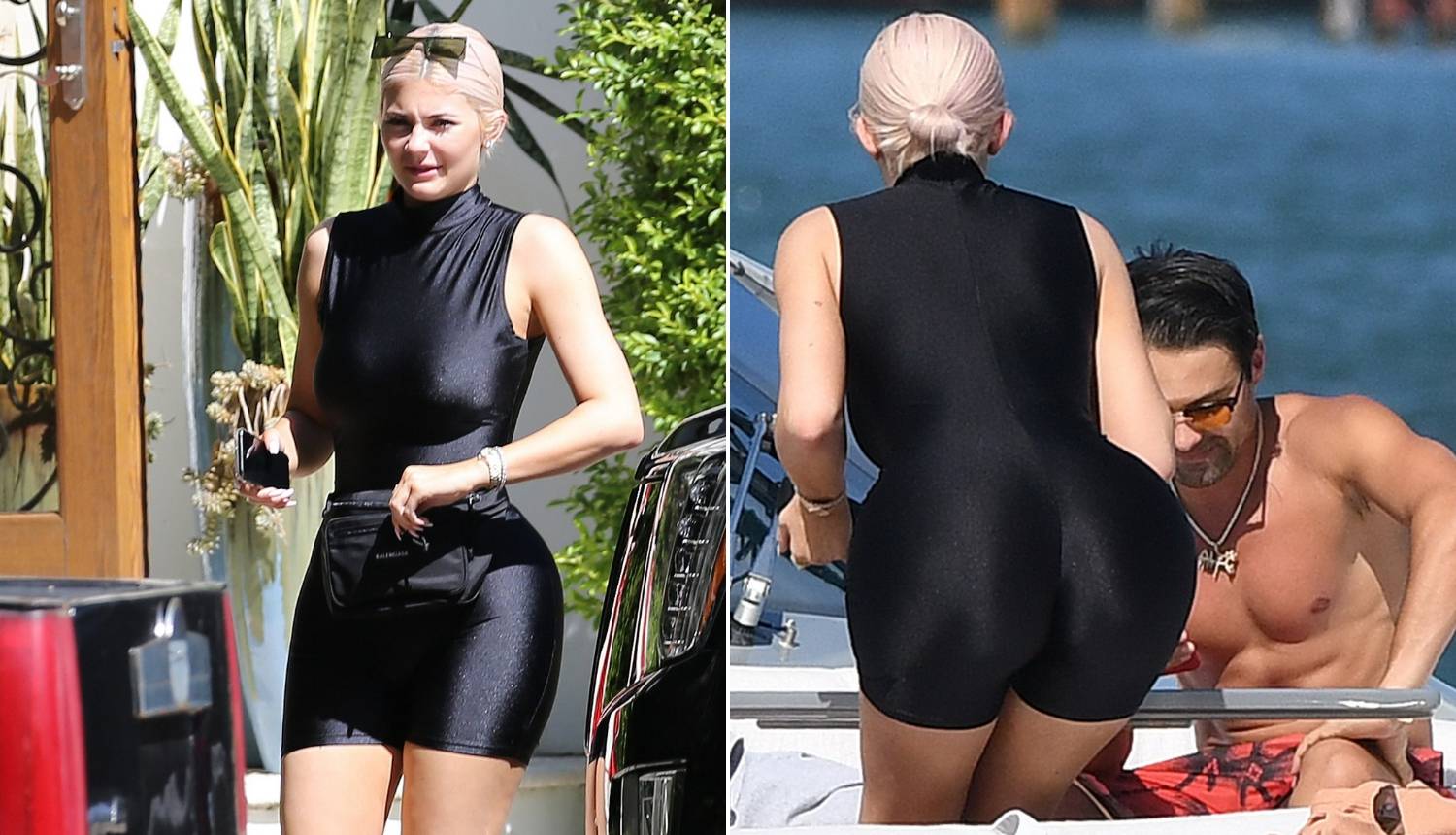 Neobičan stil: Kylie je obukla crni kombinezon za sunčanje