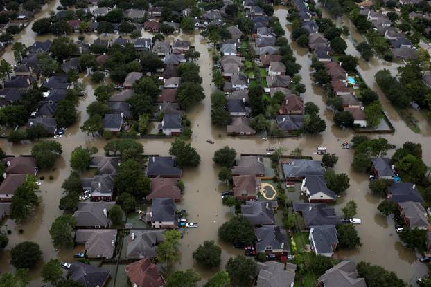 Houses are seen submerged in flood waters caused by Tropical Storm Harvey in Houston