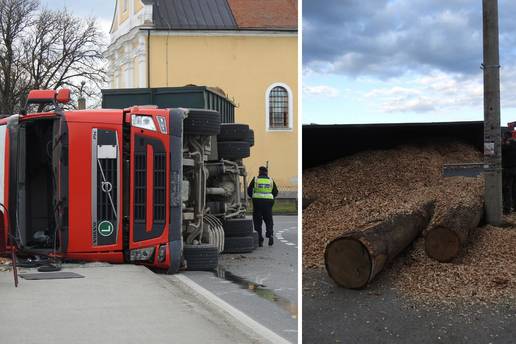 Kamionom ušao u oštri zavoj, preokrenuo se i prosuo trupce