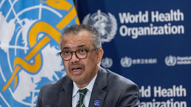 FILE PHOTO: Director-General of the WHO Dr. Tedros attends an ACANU briefing in Geneva