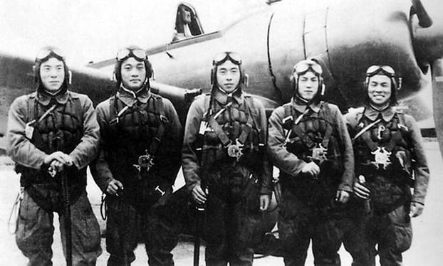 Japan: Japanese Kamikaze pilots before flying to combat at Chitose airfield, East of Tokyo, November 1944