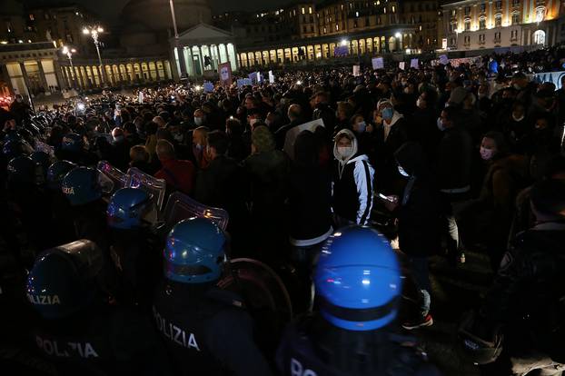 Hundreds of people gathered to protest against the measures implemented to stop the spread of the Covid-19 pandemic by the Government during the second wave of the Covid-19 Coronavirus pandemic in Naples.