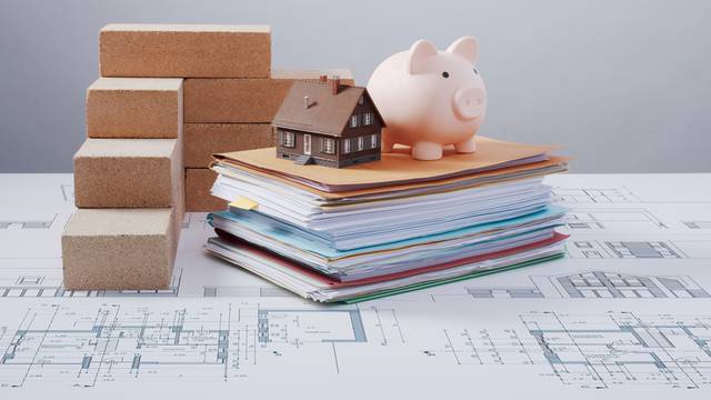 Bricks,,Piggy,Bank,And,Pile,Of,Paperwork:,Home,Building,Process,
