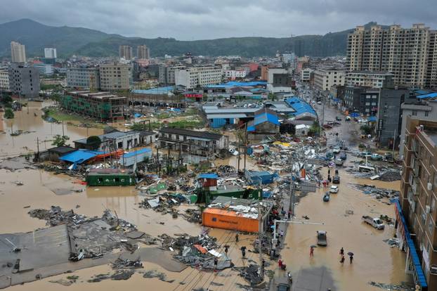 Dajing town is seen damaged and partially submerged in floodwaters in the aftermath of Typhoon Lekima in Leqing