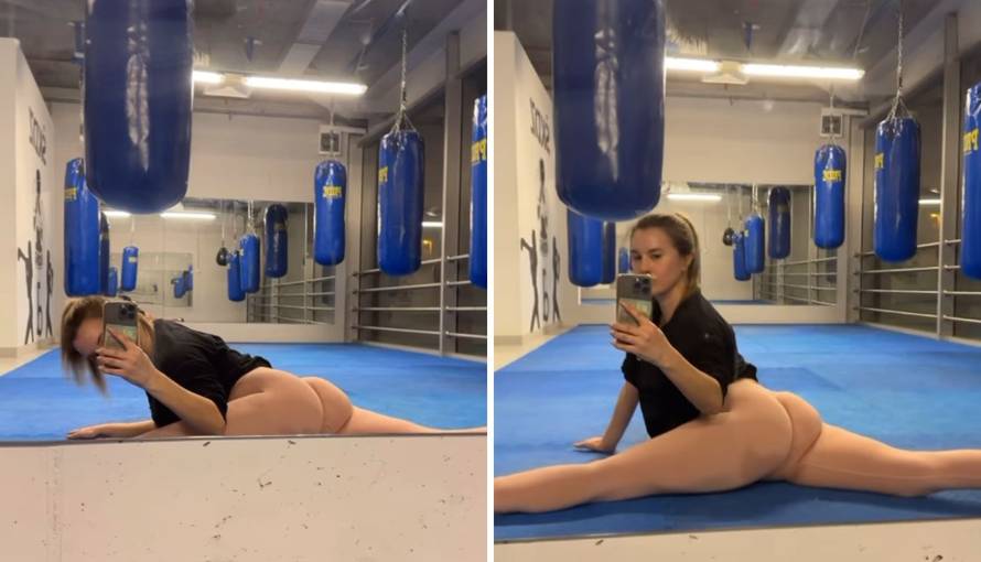 Vidi špage... Nives  se rasteže u tajicama na stadionu Dinama