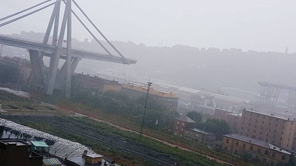 A view of the collapsed Morandi Bridge in Genoa