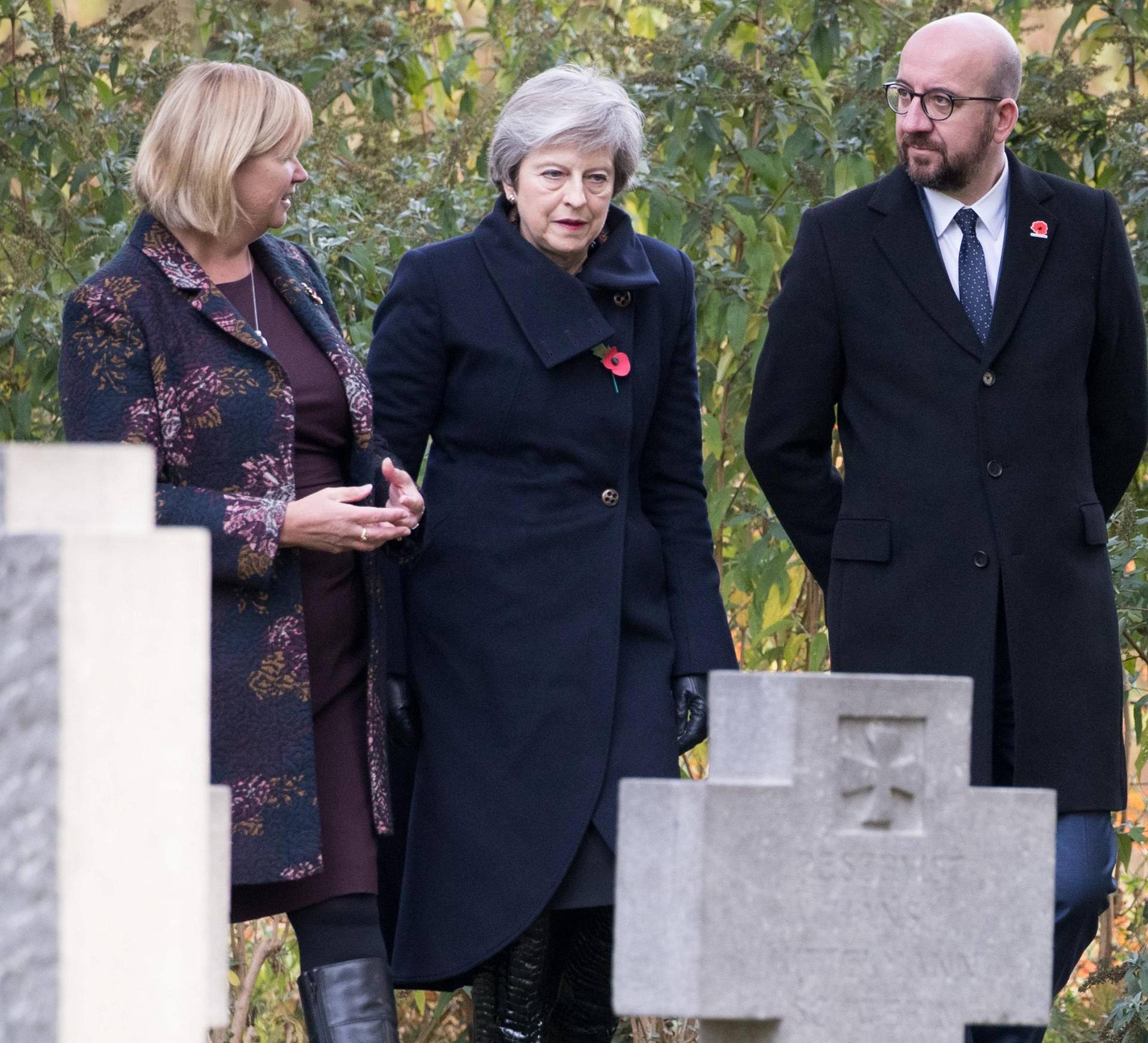 British PM May and Belgian counterpart Michel attend a wreath-laying ceremony marking the 100th anniversary of the end of the First World War, at the Saint Symphorien Military Cemetery in Mons