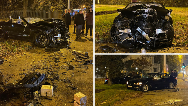 FOTO Užas u Zagrebu: BMW-om se zabio u stup, auto smrskan. Dvoje ljudi završilo je u bolnici
