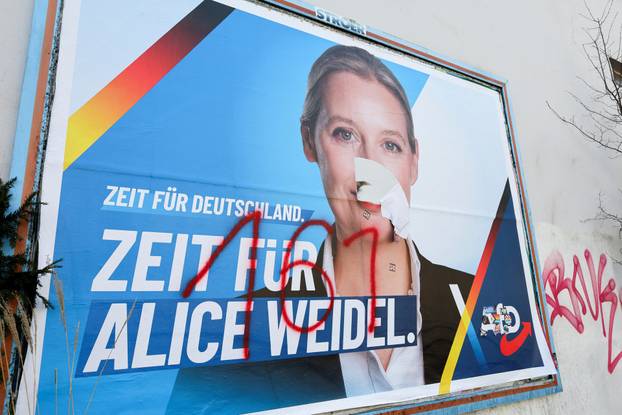 Election campaign posters of AfD’s candidate Weidel is besmeared in Bad Honnef
