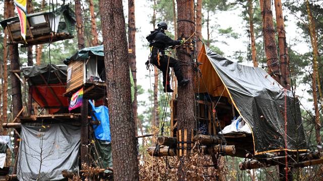 German police clears a protest camp near Tesla construction site in Gruenheide near Berlin