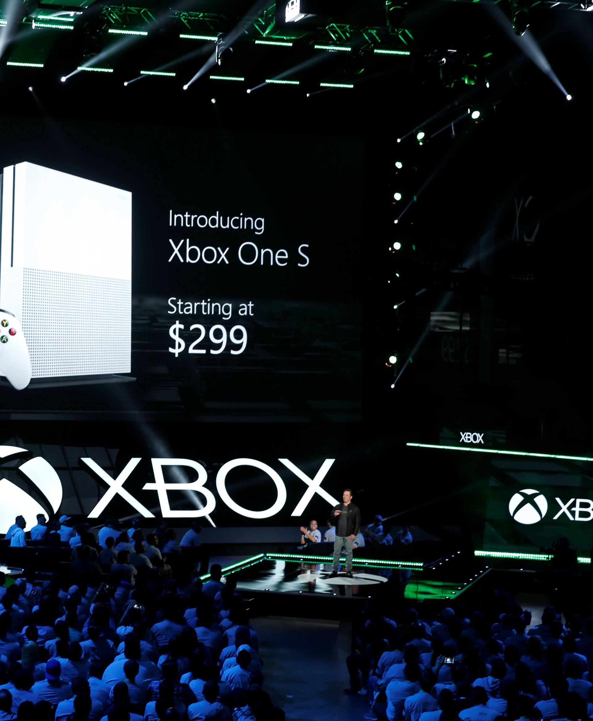 Head of Microsoft Xbox Phil Spencer unveils the Xbox One S console at the Xbox E3 2016 media briefing in Los Angeles