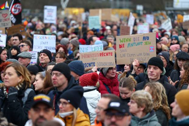 Protest against chancellor candidate Merz's plans to limit migration, in Berlin