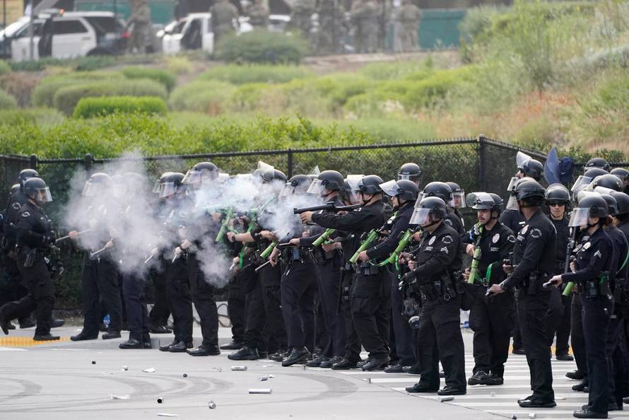 Protest against federal immigration sweeps, in Los Angeles