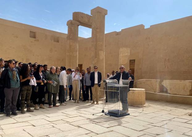 Secretary-General of the Supreme Council of Antiquities, Mostafa Waziri, speaks to the media on Luxor's West Bank