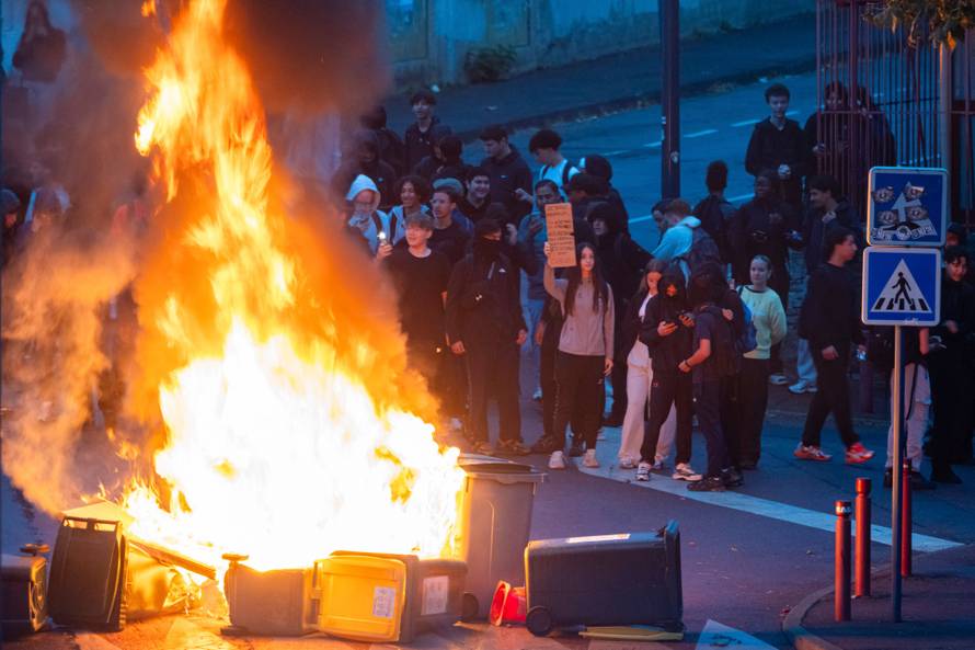 France High School Claude Lebois in Saint-Chamond blocked during nationwide student mobilization