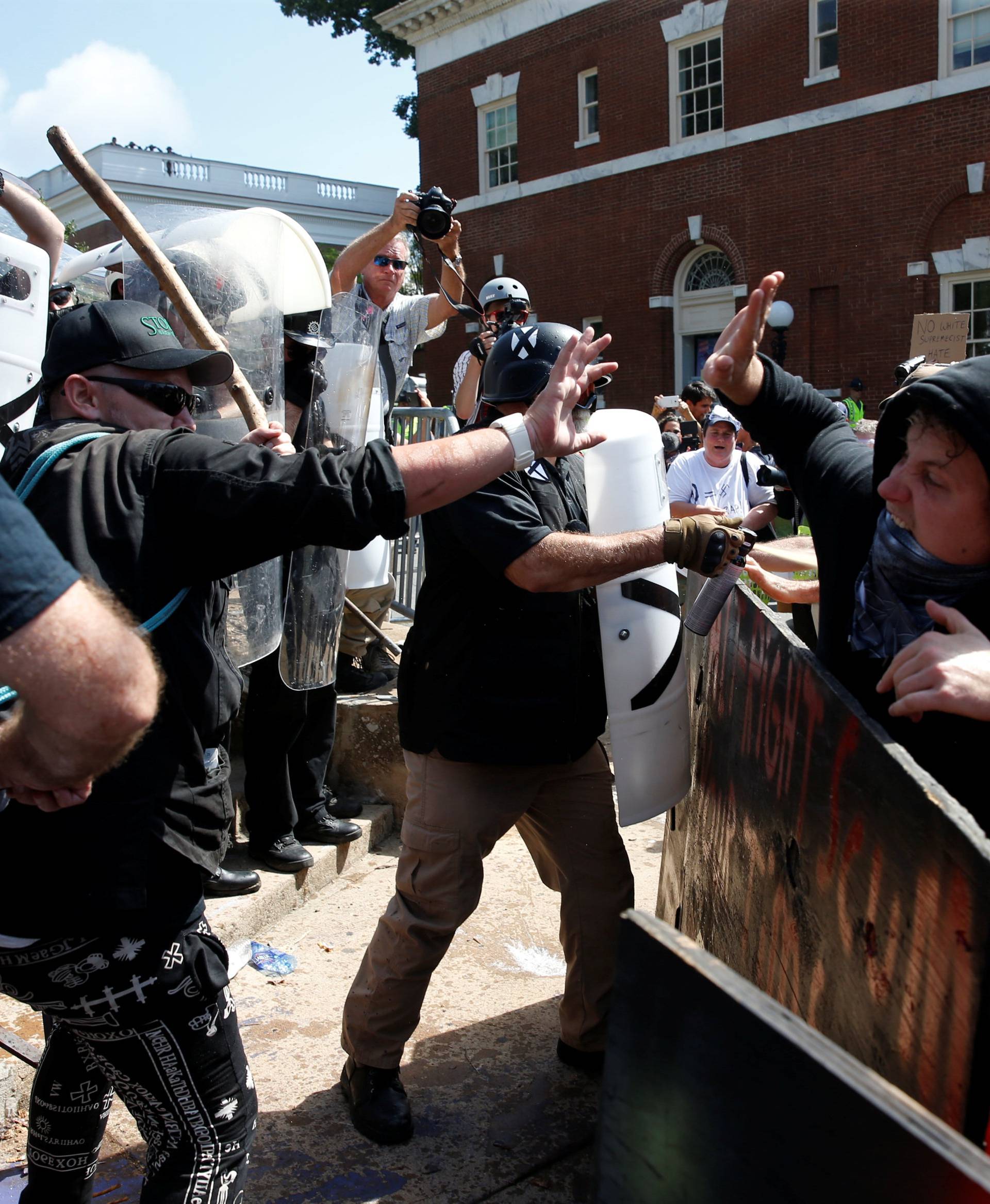 Members of white nationalists clash against a group of counter-protesters in Charlottesville Virginia