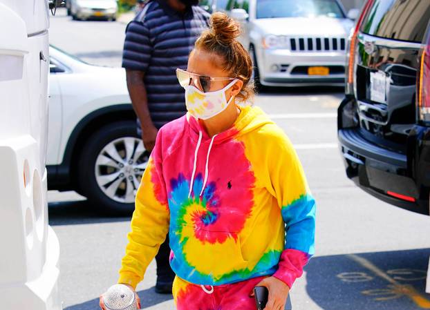 EXCLUSIVE: Jennifer Lopez is Pictured Wearing a Head to Toe Tie-Dye Outfit in New York City