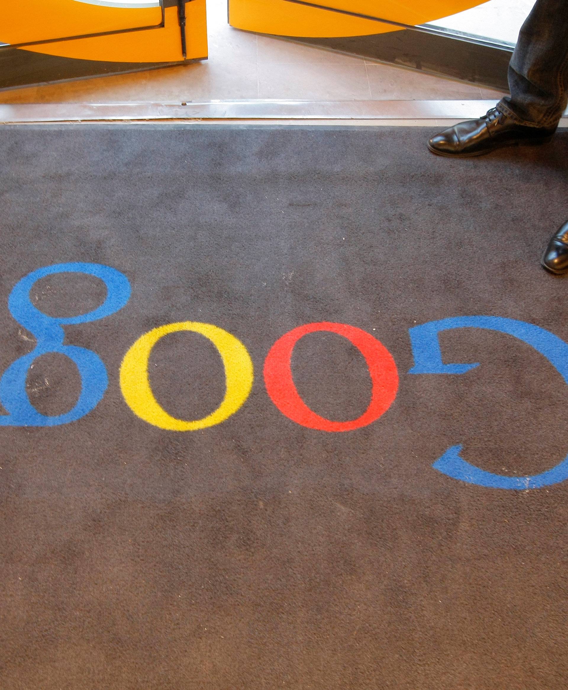 A Google carpet is seen at the entrance of the new headquarters of Google France before its official inauguration in Paris
