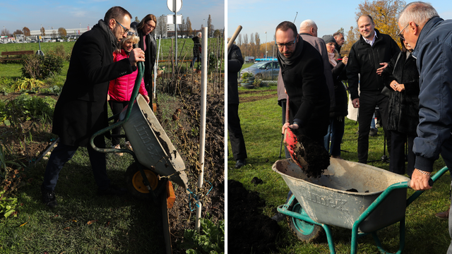 FOTO Tomašević u akciji: Uzeo lopatu i zasukao rukave pa građanima dijelio kompost