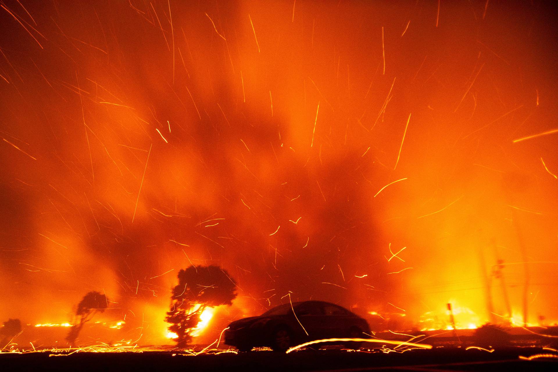 Palisades Fire burns during a windstorm on the west side of Los Angeles